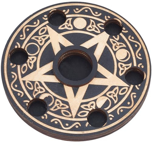 CREATCABIN Pentagrama Madera Esfera Cristal Soporte Cristal para Cosas Bruja,Altar Wiccan,Decoración Plana Y Redonda,Suministros Bruja,Bandeja Pequeña para Piedra,Adivinación Roca,Brujería,Color Negro