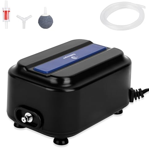 fishkeeper Aquarium Luftpumpe Extrem Leise, 150L/H Sauerstoffpumpe Aquarium und Zubehör Sprudelstein, Starke Air Pumps für Aquarien bis zu 220L, 2.5 Watts