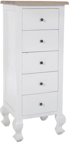 CLP Kommode Kora I Anrichte Aus Holz I Regal Mit Schubladen I Freistehend Für Flur Und Wohnzimmer I Weiß Im Shabby Chic Design, Farbe:Natur/weiß