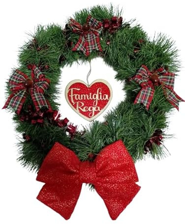 NATALE GHIRLANDA AGHIFOGLIE CUORE FIOCCO ROSSO FUORIPORTA 43 CM PERSONALIZZATA