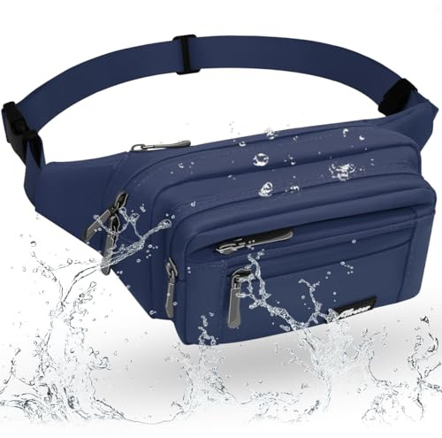REETEE Bauchtasche Gürteltasche für Damen und Herren Wasserdicht Hüfttasche mit 5 Taschen, Brustbeutel Sport Tasche für Outdoor Reise Wandern Hundetraining(A-Dunkelblau)