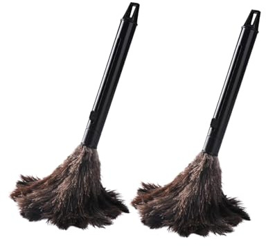 Reicyfang Plumero retráctil de plumas de avestruz, 2 unidades, plumero retráctil para limpieza, esponjoso y natural con mango retráctil, ideal para coche, oficina, suministros de limpieza de