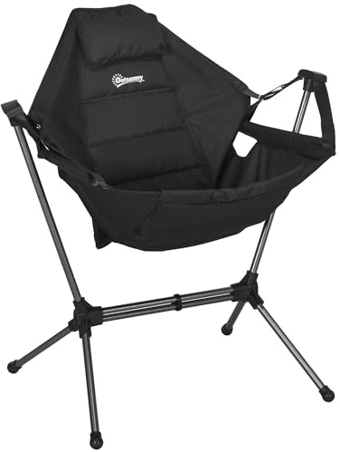 Outsunny Hängematte Campingstuhl Faltbar Gartensessel Regiestuhl Klappsessel mit Tasche bis 120kg Belastbar, Oxford, Schwarz