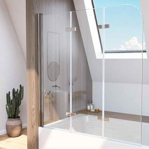 Duschwand für Badewanne, Duschwand 140x140 cm 3-teilig faltbar Duschtrennwand Badewannenaufsatz Duschabtrennung für Badewanne, 6mm ESG Sicherheitsglas, 3 teilig