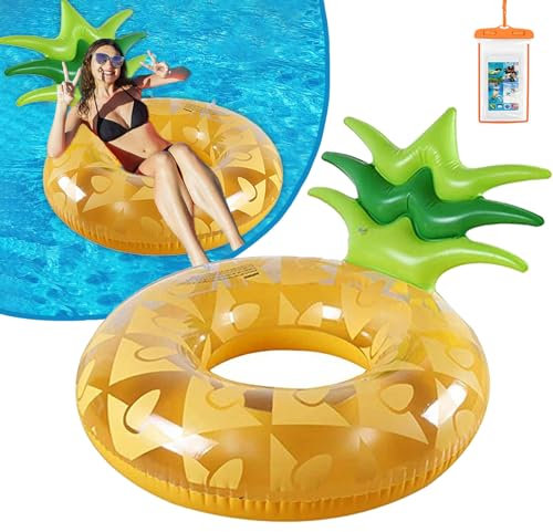 Inflatable Pool Float Pineapple Swimming Ring 98CM Giant Lounge Swim Raft Rubber Pool Tube for Adults Kids Summer Outdoor Beach Party Water Fun Decoration