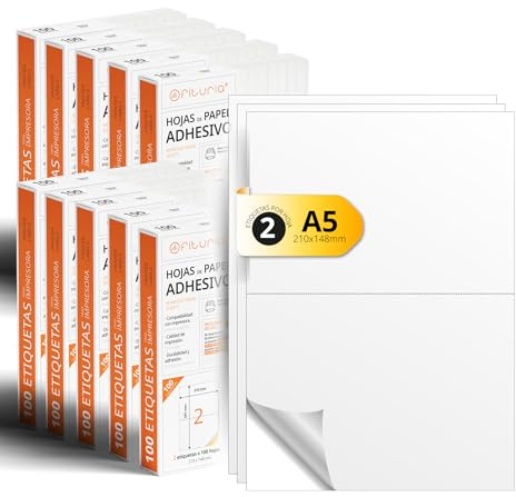 A4-Bögen mit weißen selbstklebenden Etiketten, Erstellen Sie Ihre eigenen individuellen, Sicherer selbstklebender A4-Papier, Selbstklebendes Etikett zum Bedrucken - Ofituria (2 pro Blatt, 2000 Bögen)