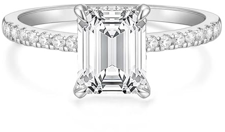 Titaniumcentral 3CT Verlobungsring Damen Gold Silber Ringe mit Zirkonia Smaragdschliff Trauringe Versprechen Ring für Frauen (Silber,63 (20.1))