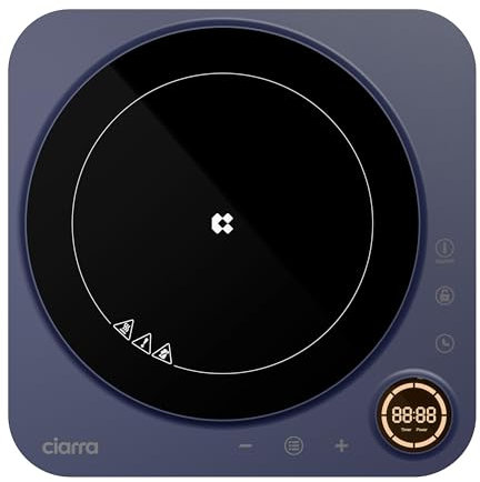 Ciarra Placa inducción Portátil 2000W, Placa de inducción Display Táctil, Temporizador, Cerradura de Seguridad Diseño en Cristal de Alta Resistencia, Azul, CBTIH1A-M