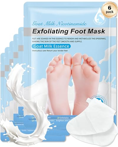 Fußmaske-6 Paar Hornhaut Entfernen Goat Milk Fussmaske,Frauen Fusspflege | FußPeeling Socken,Natürlich & Sanft Fußpflege für Trockene und Rissige Füße,Männer Frauen Moisturizing Foot Mask-Ziegenmilch