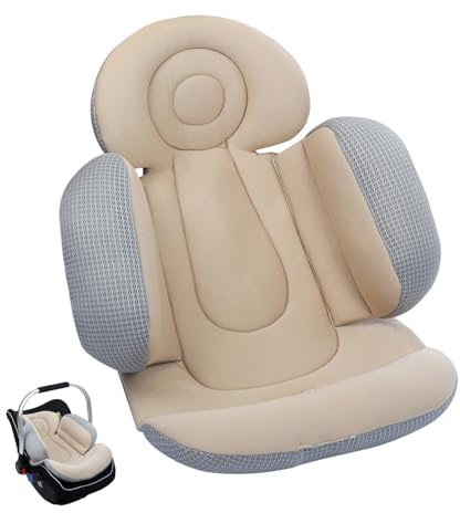 JUMUAO Universal Sitzverkleinerer,Babyschale Kinderwagen Einlage,Kinderwagen Autositz Gepolstert,Kinderwagen Sitzauflage,Atmungsaktiv Anti-Schweiß und Leichtgewicht Neuheit,Baby-Autositzkissen (Beige)