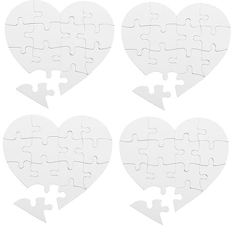 GARVALON Herzförmiges Selbstgemacht Kinder Puzzle Aus Karton Zum Bemalen 4 Stück Weißes Färbungspuzzle Papier Puzzle Bastelmaterial Für Zeichnung Und Malspaß