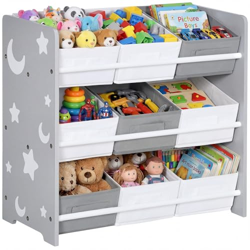 ZONEKIZ Estantería Infantil con 9 Cajas de Tela no Tejida Extraíbles Organizador de Juguetes para Dormitorio Guardería 63x30x60 cm Gris
