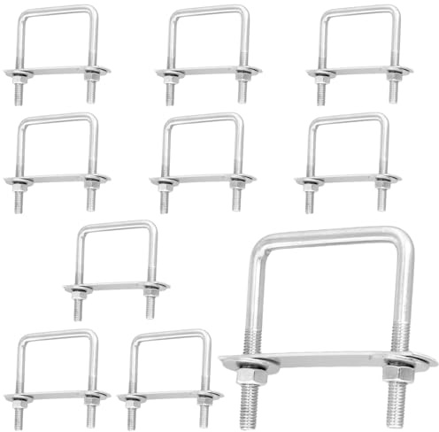 FUNSUEI 10 Stück U Schrauben M8 Edelstahl, 65 x 80 mm, U Bolzen Bügelschraube mit Muttern und Rahmenplatte, U Bolzen Bügel mit Gewinde für Rohr Befestigung, Auto Abschleppen
