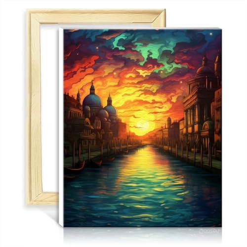 LiHEQING Malen nach Zahlen-Set, Venedig, Italien, Ölgemälde zum Selbermachen Pinseln und Acrylpigmenten auf Leinwand, Kunstwerk für Erwachsene, Malen zum Selbermachen, Rahmen (40 x 50 cm)