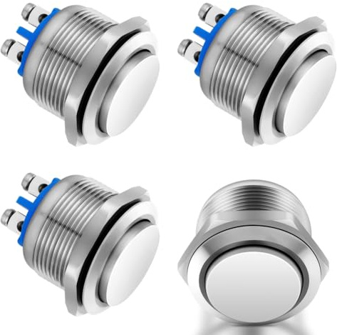 HOTUT 4 Pezzi Pulsante Impermeabile Momentaneo, Acciaio Inossidabile pulsante Rotondo, 22mm Pulsante Interruttore Momentaneo, pulsanti da pannello per DIY auto, Campanello, Barca(Testa Alta)