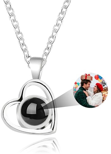 JONZIN Personalisierte Geschenke,Personalisierte Kette mit Bild im Stein | Halskette mit Foto Projektion Anhänger,Foto Geschenke für Mama Damen Freundin Frauen Weihnachten Geburtstagsgeschenk