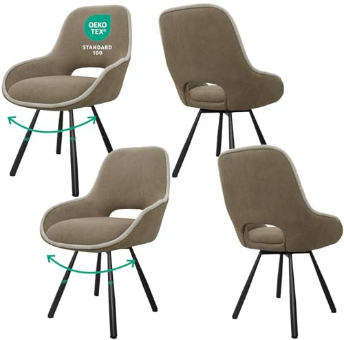 JIJIAN Lot de 4 chaises de salle à manger, pivotantes à 180°, avec accoudoirs bas, orientation automatique, pivotantes à 180°, pour salle à manger, cuisine, marron