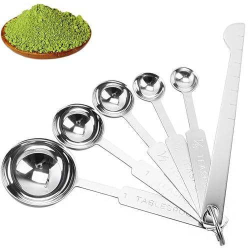 Lot de 6 cuillères doseuses en acier inoxydable avec règle de mesure gravée - Petites cuillères doseuses pour pots à épices, rations sèches, liquides