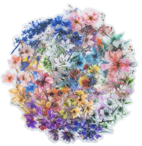 AYNKH 100 Stück Blumenaufkleber, selbstklebend, wasserdicht, Vinyl, transparent, Blumenaufkleber, Set für Scrapbooking, Handgemachte Blumen, ästhetische Aufkleber für Scrapbooking, Handwerk,