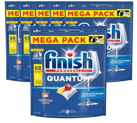 Finish Quantum Pastilles Lave-Vaisselle Citron, Elimine Les Taches Tenaces, 68 Capsules - lot de 8