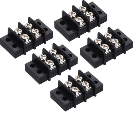 sourcing map Terminal Block 300V 20A Dual Rows 2P Circuit Screw Terminals Barrier Strip PA66 for Wire Connect, 36mm x 21mm x 13mm, 5 Pack