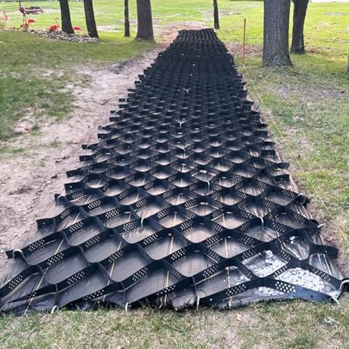 Kiesgitter Bodengitter für Gartenwege, Geogitter, Dehnbare und Faltbare Geozelle zur Kiesstabilisierung, Erd-/Gras-/Schutt-/Kiesgitter für Böschungen, Unterbauarbeiten, Schuppen(5x6m/16.4x19.68ft)