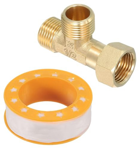 sourcing map Brass Angle Stop, 1/2 Outlet x 1/2 Inlet 3 Way Compression Tee Valve, Supply Line Connector, Water Line Adapter Splitter for Faucet, Water Filters
