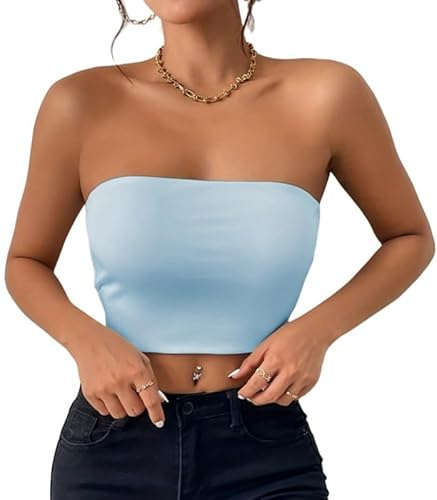 Sukiglam Tubo Top Mujer Camiseta Sin Tirantes Verano Bandeau Slim Fit Sin Mangas Crop Tops con Banda Elástica Doble Capa Blusa Tubo Básico Y2K Shirt Sexy Sin Acolchado Bustier Aesthetic Clothes