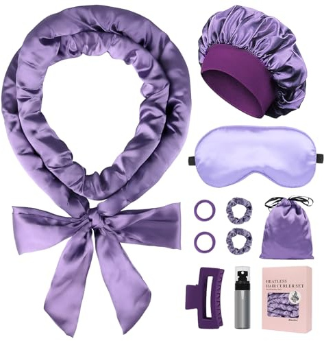 Baolivi Satin Heatless Curls Lockenwickler Über Nacht, Weich Lockenband für Locken Ohne Hitze, 70 Heatless Overnight Curls Band Haarband, 10 Stück DIY Hitze freie Hair Curler Set, Lila