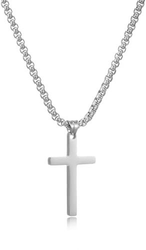 HSWYFCJY Kreuz Kette Herren Silberkette Kette Männer Kreuzkette Kreuz Anhänger Edelstahlkette Herren Schmuck 16-24 Zoll