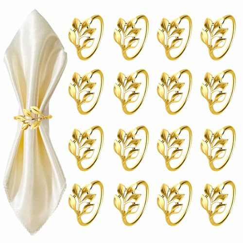 16 Pezzi Ferma Tovaglioli Oro, Anelli Portatovagliolo da Tavola in Metallo,Fermatovaglioli Eleganti,Tovaglioli Fibbia di Natale Adatto per Cene, Natale, Banchetti di Nozze e Feste a Tema.