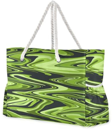 LI ZHI XIN Sac fourre-tout de plage pour femme, sac de voyage pour les grandes vacances en famille, sac tendance imperméable avec poignées zippées, motif graffiti artistique, noir et vert