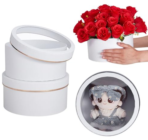 BENECREAT 2 x Runde Geschenkbox Zum Verschachteln. 22.5cm 24.2cm Große Blumenkästen Mit Durchsichtigen Deckeln Runde Schachteln Für Blumenarrangements Dekoration Für Hochzeiten Geburtstage (Weiß)