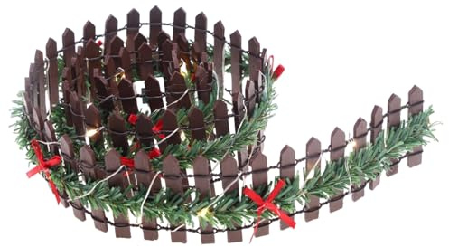 fayarrd Miniatur-Zaun für Weihnachten, aus Holz, 90 cm, Mini-Haus mit LED-Lichtern für Weihnachtsbaum, Festliche Dekoration, Feendorf