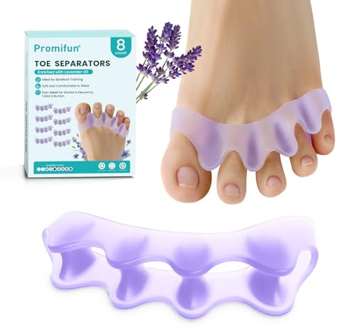 Promifun Toe Separators, 8 Pack Bunion Corrector for Women/Men, Soft Toe Spacers with Lavender Extract - Dividers to Correct Bunions, Hammertoes, Overlapping Toes (Lavender)