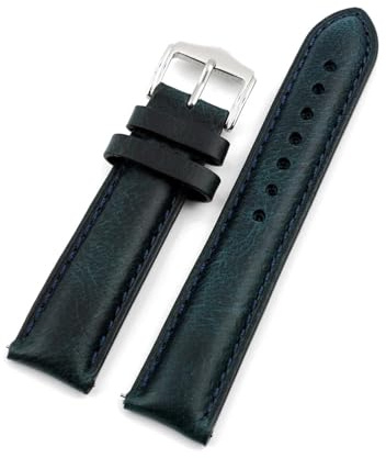 Cong Yi Snabbkoppling I Äkta Läderarmband 16mm 18mm 20mm 22mm 24mm Vintage Oil Wax Läderrem Klocktillbehör(Blue,24mm)