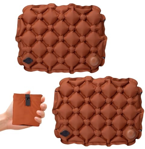 HEUIOP Inflatable Seat Cushion Pack of 2 Portable Waterproof Airplane Travel Cushion for Pressure Relief for Office Chair Camping Hiking Long Flights Sitting Anti-Slip Lightweight Design (Brown)