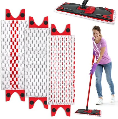 WGIDSKKI 3 Pezzi Revolution Panno Ricambio, Rivestimento In Fibra Di Alta Qualità, Rosso, Compatibile Con La Maggior Parte Delle Gamme Di Mocio Per Pavimenti, Lavabile in Lavatrice