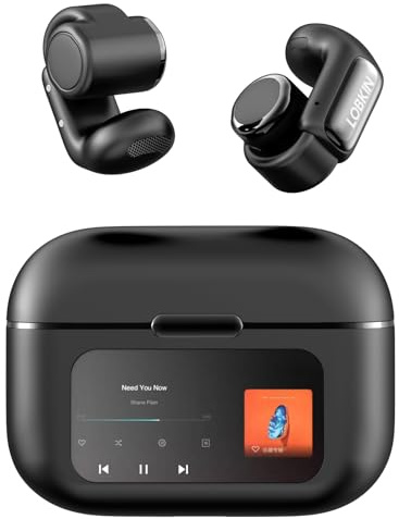 LOBKIN Open Ear Headphones, Clip On Earphones, Wireless Earbuds Bluetooth 5.4, Open Ear Earbuds with LED Touchscreen Display and 4GB Memory,36 Hours Playtime,Sports Headphones for Fitness and Running
