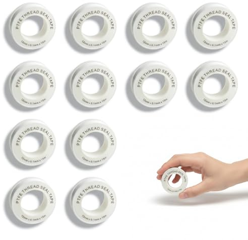 DAQUN 12 Pcs PTFE Tape Plumbing, Plumbers Tape, for Water Gas Pipe Fitting, Non-Stick Thread Seal Tape to Leaking Pipes in Bathroom Kitchen (White)