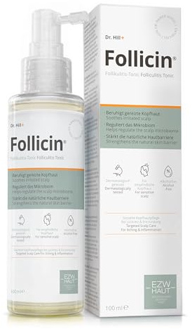 Dr. Hill Follicin® Tonico Leave‑in per Cuoio Capelluto - 100 ml Sviluppato con Dermatologi - Per cuoio capelluto sensibile e irritato - Calma prurito e arrossamenti visibili - pH neutro, senza alcol