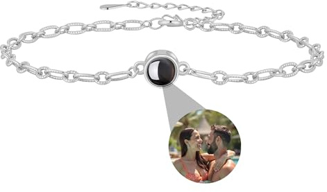 AOiViOZ 925 Sterling Silber Personalisiertes Fotoarmband – Personalisiertes Armband mit Bild im Inneren, Schmuck mit klarer Projektion, Geschenk für Sie, Geburtstag, Jahrestag, Valentinstag