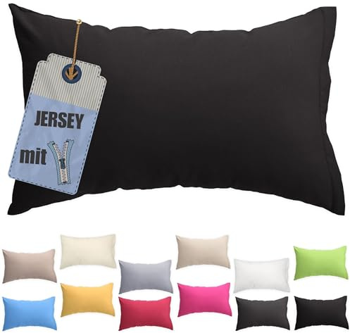 Jersey Kissenbezug 50x60 cm Schwarz – Baumwolle Kissenhülle | Kopfkissenbezug mit Reißverschluss - elastischer Kissen Überzug für Zierkissen, Kopfkissen - pflegeleicht & atmungsaktiv