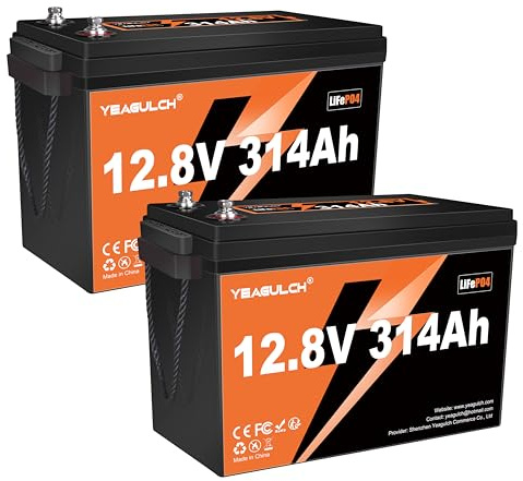 Yeagulch 2x Batería de litio LiFePO4 12V 314Ah, BMS 200A, 4019Wh c/u