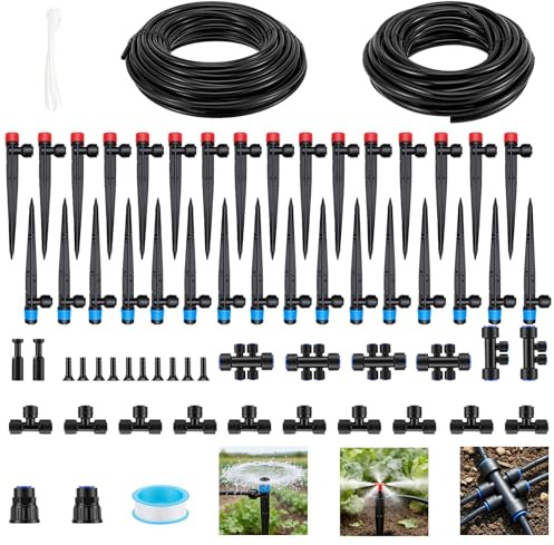 127FT Drip Irrigation System Kit Quick-Connect, Automatic Garden Watering System with 25M 1/2+14M 1/4 Irrigation Pipes, Adjustable Nozzles & Sprinklers, for Greenhouse, Yard, Lawn, Plant