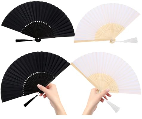4 Pack Folding Hand Fans with Tassels Portable Foldable Design