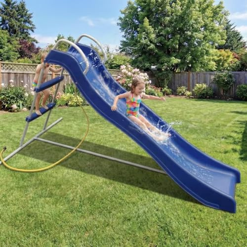 Toboggan extérieur pour Enfants, Toboggan de Jardin de 1,8 m avec Structure en métal et en HDPE, Glissière d'eau avec échelle et accoudoirs，adapté aux Enfants de Plus de 3 Ans