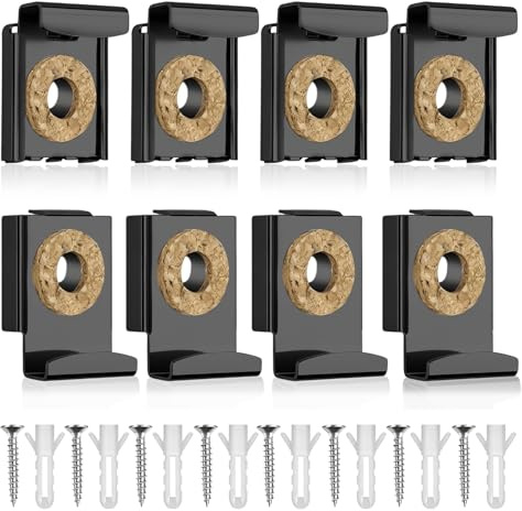 2 Set (8 Pezzi) Ganci per Specchio a Muro di Molle Nere - Supporto Specchio Muro Regolabili in Altezza con Cuscinetti Sughero, Clip per Specchios, per Specchi Bagno e Camera, con Portata Fino a 12 kg