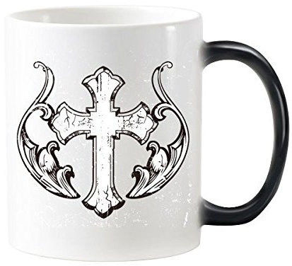 Religion Christentum Belief Kirche schwarz Heiligen Kreuz Flügel Kultur, Design Art Illustration Muster 'wärmeempfindliche Farbwechsel Farbe Tasse Milch Kaffee mit Griffe 350 ml