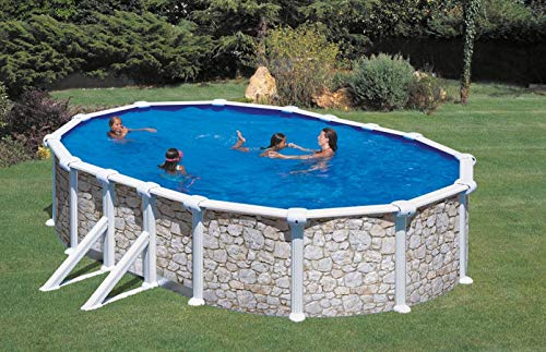 Summer Fun Stahlwandpool Set (6-teilig) hoch oval 610 x 375 x 120 cm, Stahl 0,45mm Steinoptik Folie 0,3mm blau
